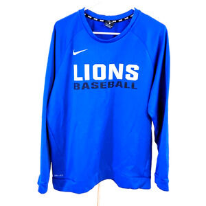 Nike Dri-Fit Mens Lions Baseball Crewneck Sweatshirt L Performance Athletic Blue